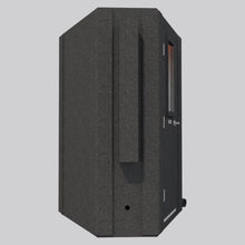 Load image into Gallery viewer, Rear and side view of the WhisperRoom MDL 127 LP S diamond-shaped soundproof booth, showing the angled corner design and exterior ventilation components.