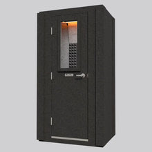 Load image into Gallery viewer, Front view of the WhisperRoom MDL 4230 S, a 3.5' x 2.5' single-wall soundproof booth featuring a solid door with a window, durable exterior panels, and compact acoustic design.