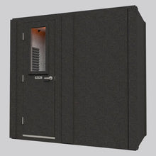 Load image into Gallery viewer, Exterior view of the WhisperRoom MDL 4284 S single-wall sound isolation booth, shown with the solid door closed and a small window revealing interior acoustic foam panels and overhead lighting.