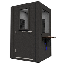 Load image into Gallery viewer, Angled front-right view of the Audiology Compact package by WhisperRoom, showing the single-wall enclosure with the door closed.