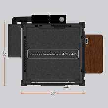 Load image into Gallery viewer, Top-down sectional view of the Audiology Compact package by WhisperRoom, showing both the exterior and interior dimensions.