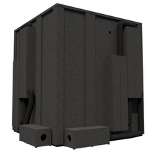 Load image into Gallery viewer, Rear view of the Creator Deluxe sound booth, highlighting the dueling ventilation systems with ventilation silencer add-ons.