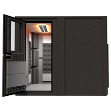 Load image into Gallery viewer, Front view of the WhisperRoom Drum Booth with the door open, showing the acoustically treated interior space designed for music practice and maximum sound isolation.