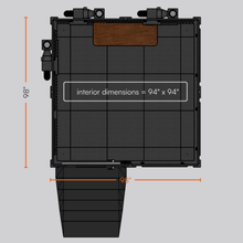 Load image into Gallery viewer, Top-down sectional view of the Makerspace Booth by WhisperRoom, showing the 8' x 8' layout, three large windows, and accessible, open interior floor plan.