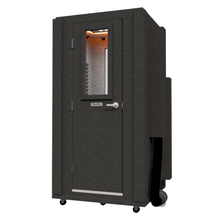 Load image into Gallery viewer, Angled front-right view of the Office Booth package by WhisperRoom, displaying minimalistic characteristics of the closed single-wall sound booth.