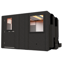 Load image into Gallery viewer, Angled front-right view of the Recording Studio package by WhisperRoom, featuring the large single-wall booth with closed door and visible 36" window.