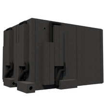 Load image into Gallery viewer, Rear view of the Recording Studio package, displaying the back of the 8' x 10' booth along with the Ventilation Silencing System and Exterior Fan Silencer installed to reduce airflow noise.