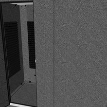 Load 3D model into Gallery viewer, 3D interactive model of the WhisperRoom MDL 4284 S single-wall sound isolation booth, showing the exterior panels, door with window, acoustic foam interior, ventilation systems, and modular construction from multiple viewing angles.