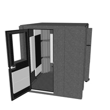 Load 3D model into Gallery viewer, 6′2″ × 6′2″ single-wall Practice Basic booth, fully acoustically treated, door open, sufficient floor space for instrument practice, interior lighting, neutral exterior finish.