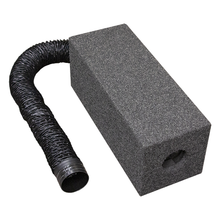 Load image into Gallery viewer, The Turbine Air Accelerator for WhisperRoom sound isolation booths shown closed with a fan on the inside and vent hose around the side.