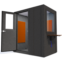 Load image into Gallery viewer, Audiology Basic Package shown angled from the front with left hinge door open and orange foam.