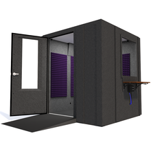 Load image into Gallery viewer, Audiology Deluxe Package shown angled from the front with left hinge door open and purple foam.