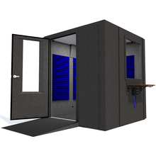 Load image into Gallery viewer, Audiology Deluxe Package shown angled from the front with left hinge door open and blue foam.