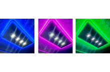 Load image into Gallery viewer, WhisperRoom's 29-inch multicolored LED Studio Light shown in blue, purple, and green lighting.