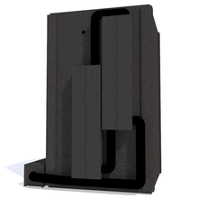 Load image into Gallery viewer, Rear view of WhisperRoom's Voice Over Basic Package - a 4' x 4' single-wall vocal booth, highlighting its advanced features including the Ventilation Silencing System and Exterior Fan Silencer. The booth is equipped with acoustic treatment, a desk, studio lighting, and more, providing an ideal recording environment.