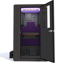 Load image into Gallery viewer, Voice Over Basic Package shown from the front with the door open on right hinges and purple foam
