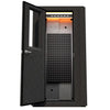 Front view of the WhisperRoom MDL 4230 S, a 3.5' × 2.5' single-wall soundproof booth with the door open, showing interior acoustic foam, LED lighting, and modular construction.