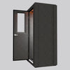 Side view of the WhisperRoom MDL 4230 S, a 3.5' × 2.5' single-wall soundproof booth shown with the door open to display the interior layout and modular panel construction.
