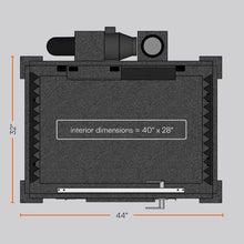 Load image into Gallery viewer, Top-down diagram of the WhisperRoom MDL 4230 S single-wall soundproof booth with labeled interior dimensions of 40" × 28"
