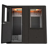 Front view of the WhisperRoom MDL 4284 S single-wall sound isolation booth with the door open, showing interior acoustic foam panels, dual overhead LED lighting, and a large wall window on the right side.