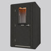 Exterior view of the WhisperRoom MDL 4848 S single-wall soundproof booth with door window and interior LED lighting visible.