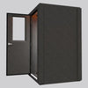 WhisperRoom MDL 4848 S single-wall soundproof booth shown with the door open, highlighting the exterior panel design and entryway.