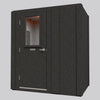 WhisperRoom MDL 4872 S single-wall sound isolation booth shown from the exterior with a front door window and interior acoustic treatment visible.