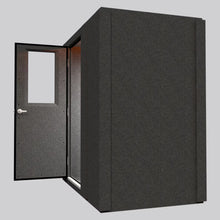Load image into Gallery viewer, WhisperRoom MDL 4872 S single-wall sound booth shown from a side angle with the door open, highlighting the booth’s expanded footprint and modular exterior panels.
