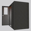 WhisperRoom MDL 4872 S single-wall sound booth shown from a side angle with the door open, highlighting the booth’s expanded footprint and modular exterior panels.