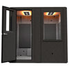 WhisperRoom MDL 6084 S single-wall sound booth shown from the front with the door open, dual windows, interior acoustic foam, and overhead LED lighting.