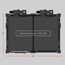 Load image into Gallery viewer, Top-down schematic of the WhisperRoom MDL 6084 S showing interior dimensions of 58 inches by 82 inches and exterior footprint of 62 inches by 86 inches.
