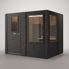 Load image into Gallery viewer, Meeting Booth package, a WhisperRoom MDL 7296 S meeting booth, closed, with large wall windows on the front and side
