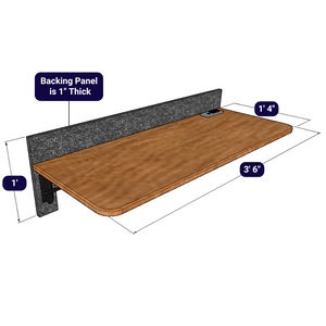 Computer-generated image of WhisperRoom's larger office desk, with dimensions clearly marked to show size and scale.