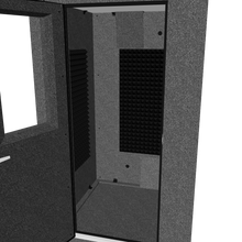 Load 3D model into Gallery viewer, Interactive 3D view of the WhisperRoom MDL 4848 S soundproof booth with open door and visible interior acoustic treatment.
