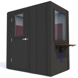 Audiology Basic Package shown angled from the front with left hinge door closed and burgundy foam.