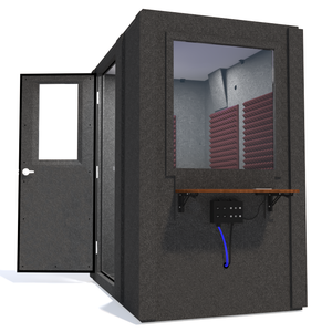 Audiology Basic Package shown from the side with left hinge door open and burgundy foam.