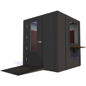 Audiology Deluxe Package shown angled from the front with left hinge door closed and burgundy foam.