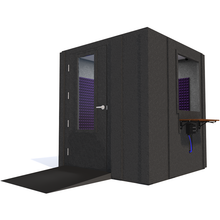 Load image into Gallery viewer, Audiology Deluxe Package shown angled from the front with left hinge door closed and purple foam.
