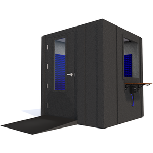 Audiology Deluxe Package shown angled from the front with left hinge door closed and blue foam.