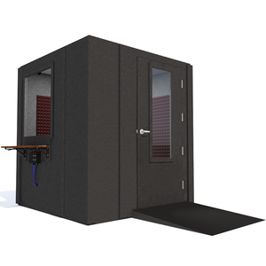 Audiology Deluxe Package shown angled from the front with right hinge door closed and burgundy foam.