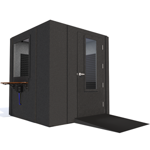 Audiology Deluxe Package shown angled from the front with right hinge door closed and gray foam.