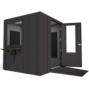 Audiology Deluxe Package shown angled from the front with right hinge door open and gray foam.