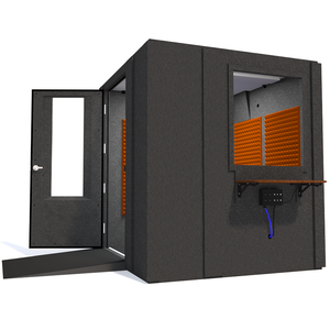 Audiology Deluxe Package shown from the side with left hinge door open and orange foam.