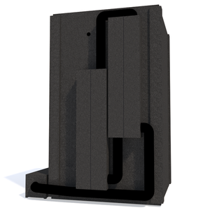 Rear view of WhisperRoom's Voice Over Basic Package - a 4' x 4' single-wall vocal booth, highlighting its advanced features including the Ventilation Silencing System and Exterior Fan Silencer. The booth is equipped with acoustic treatment, a desk, studio lighting, and more, providing an ideal recording environment.