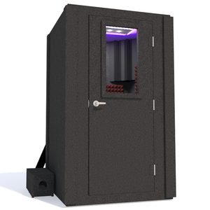 Voice Over Basic Package shown from the front with the door closed on right hinges and burgundy foam