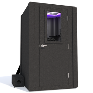 Voice Over Basic Package shown from the front with the door closed and gray foam