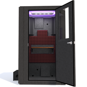 Voice Over Basic Package shown from the front with the door open on right hinges and burgundy foam