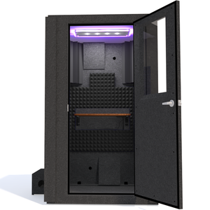 Voice Over Basic Package shown from the front with the door open and gray foam