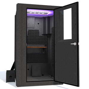 Voice Over Basic Package shown from the front with the door open and gray foam