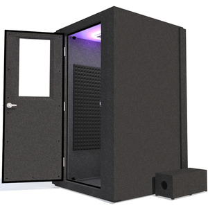 Voice Over Basic Package shown from the side with the door open on left hinges and gray foam